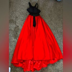 Red and black two piece women's prom dress